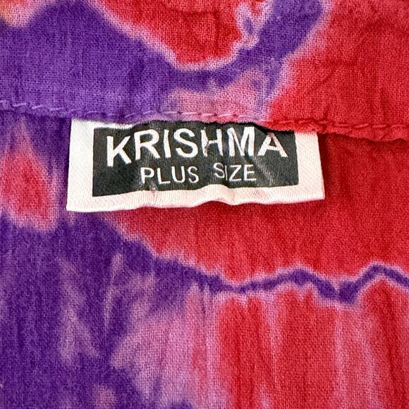 Krishma Top Women Plus Size Purple Red Tie Dye Embroidery Sequins Scalloped Trim - Picture 8 of 11
